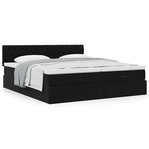 Gossi cadru de pat otoman cu saltele, catifea neagra 160x200cm