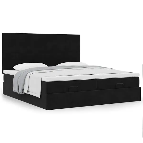 Gossi cadru de pat otoman cu saltele, catifea neagra 180x200cm