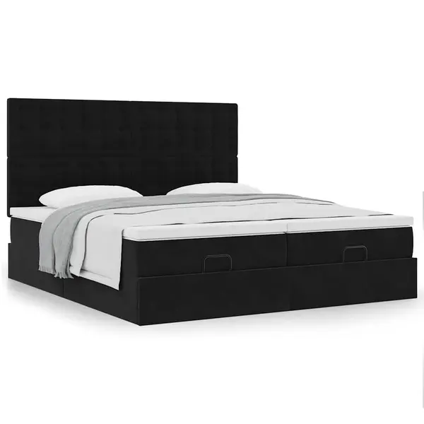 Gossi cadru de pat otoman cu saltele, catifea neagra 180x200cm