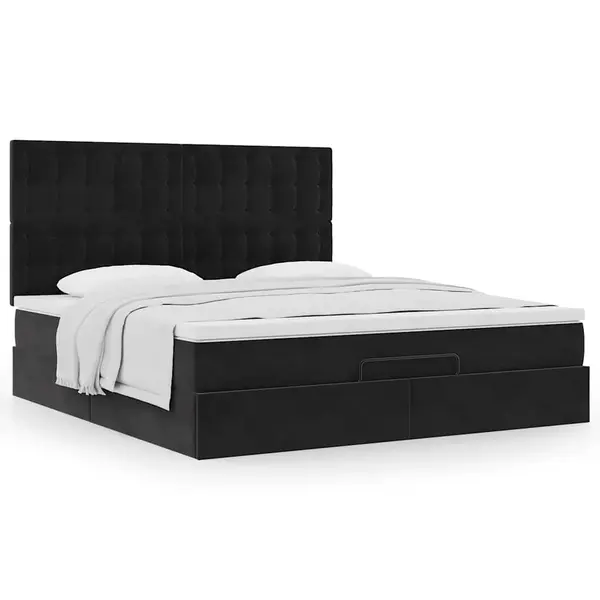 Gossi cadru de pat otoman cu saltele, catifea neagra 180x200cm