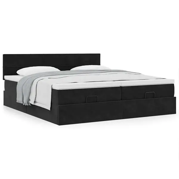 Gossi cadru de pat otoman cu saltele, catifea neagra 200x200cm