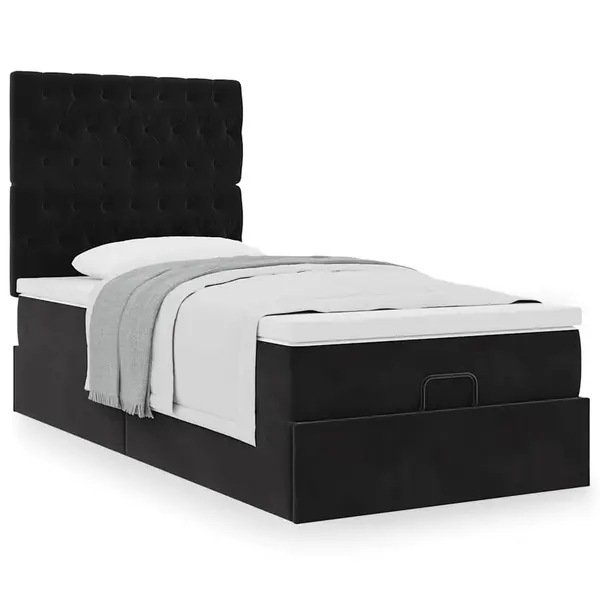 Gossi cadru de pat otoman cu saltele, catifea neagra 80x200cm