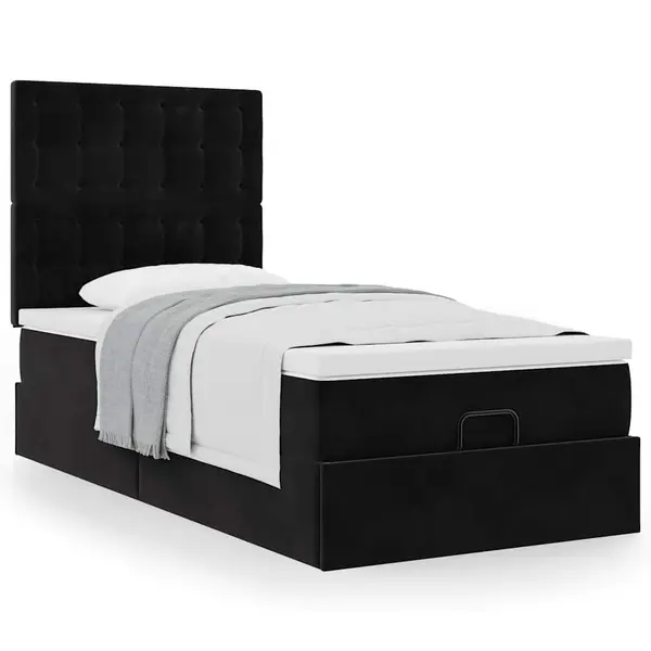 Gossi cadru de pat otoman cu saltele, catifea neagra 90x190cm