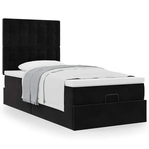 Gossi cadru de pat otoman cu saltele, catifea neagra 90x200cm