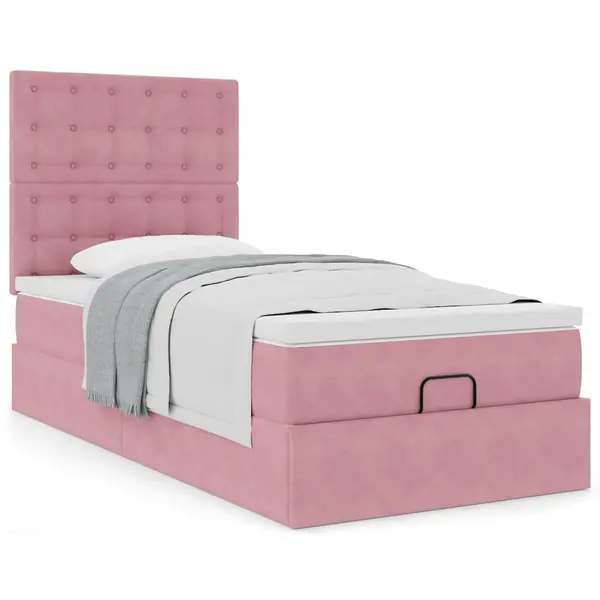 Gossi cadru de pat otoman cu saltele, catifea roz 90x200cm