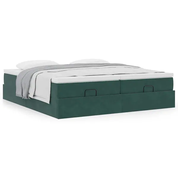 Gossi cadru de pat otoman cu saltele, catifea verde inchis 180x200cm