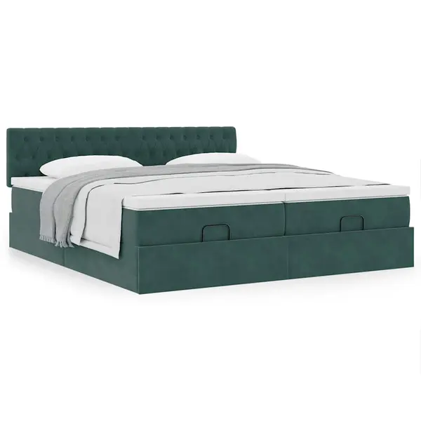 Gossi cadru de pat otoman cu saltele, catifea verde inchis 180x200cm