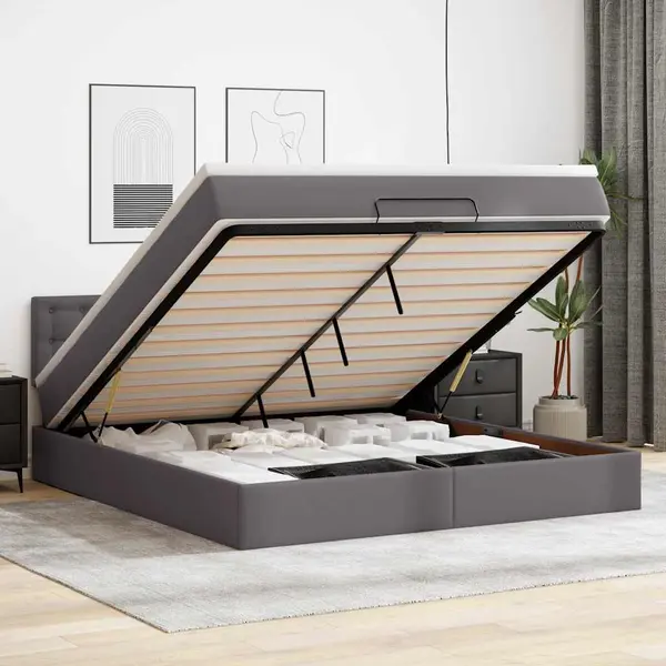 Gossi cadru de pat otoman cu saltele gri 180x200cm piele artificiala
