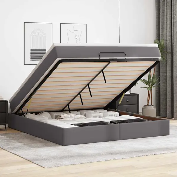 Gossi cadru de pat otoman cu saltele gri 180x200cm piele artificiala