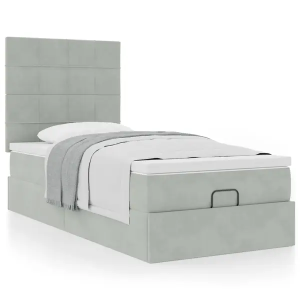 Gossi cadru de pat otoman cu saltele gri deschis 100x200cm catifea