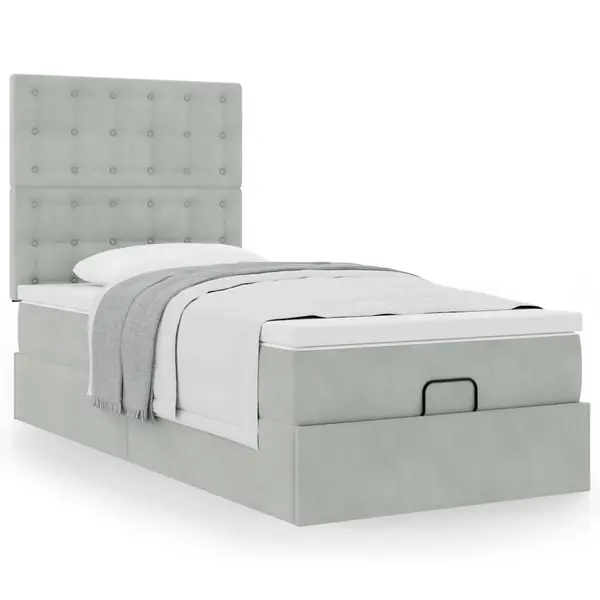 Gossi cadru de pat otoman cu saltele gri deschis 100x200cm catifea