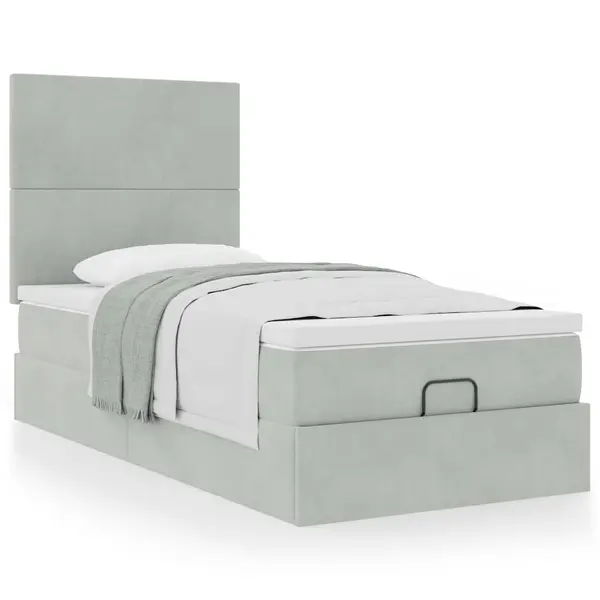 Gossi cadru de pat otoman cu saltele gri deschis 100x200cm catifea