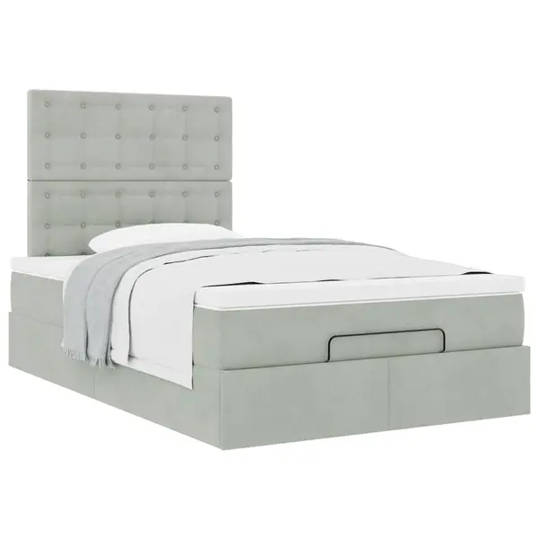 Gossi cadru de pat otoman cu saltele gri deschis 120x200cm catifea