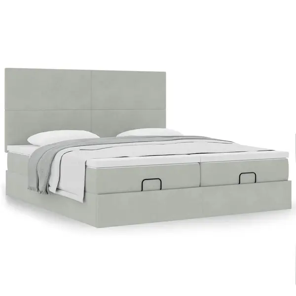 Gossi cadru de pat otoman cu saltele gri deschis 160x200cm catifea