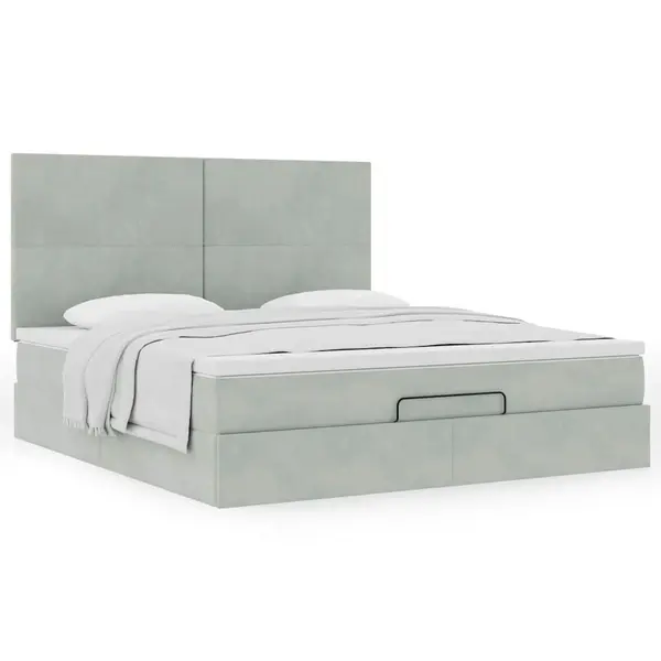 Gossi cadru de pat otoman cu saltele gri deschis 160x200cm catifea