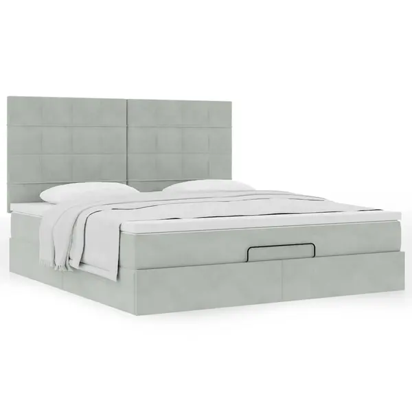Gossi cadru de pat otoman cu saltele gri deschis 160x200cm catifea