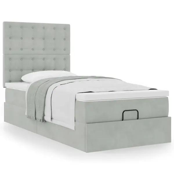 Gossi cadru de pat otoman cu saltele gri deschis 90x200cm catifea