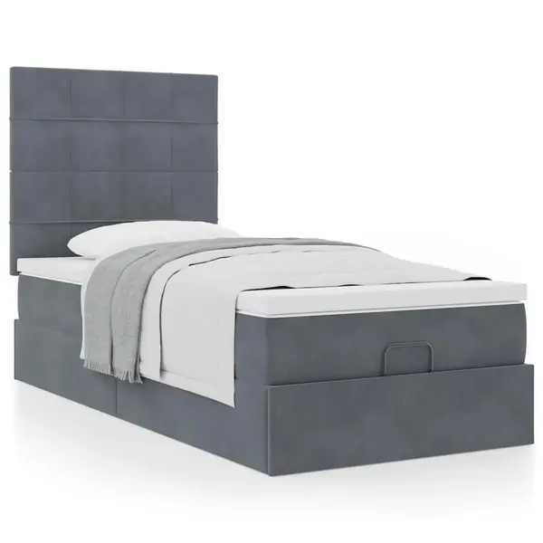 Gossi cadru de pat otoman cu saltele gri inchis 100x200cm catifea