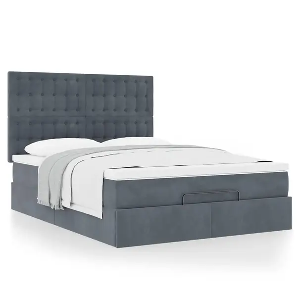 Gossi cadru de pat otoman cu saltele gri inchis 140x190cm catifea
