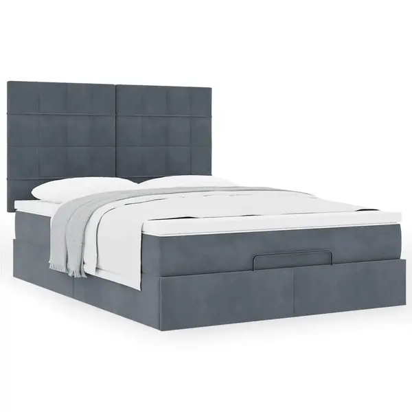 Gossi cadru de pat otoman cu saltele gri inchis 140x190cm catifea