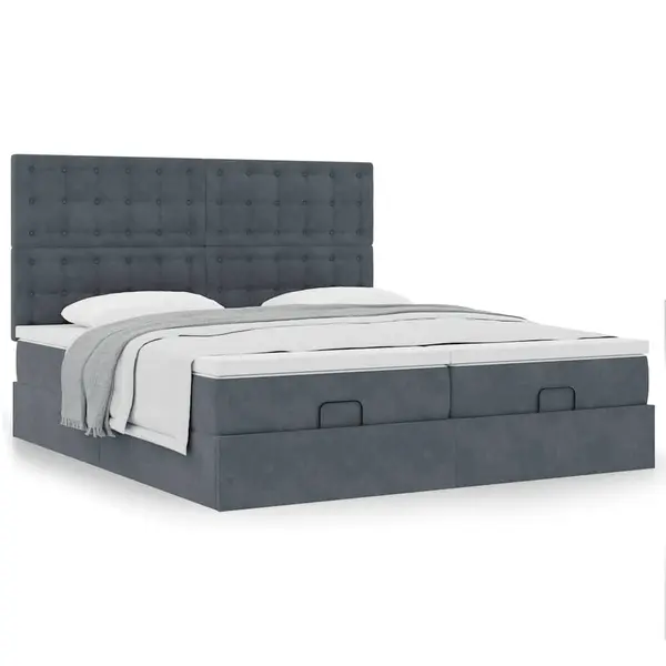 Gossi cadru de pat otoman cu saltele gri inchis 180x200cm catifea