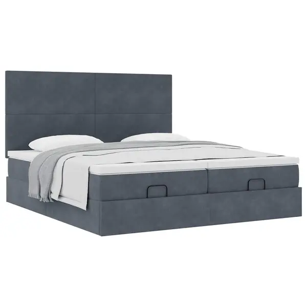 Gossi cadru de pat otoman cu saltele gri inchis 180x200cm catifea