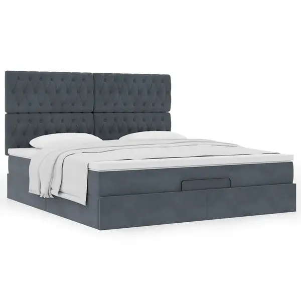 Gossi cadru de pat otoman cu saltele gri inchis 180x200cm catifea