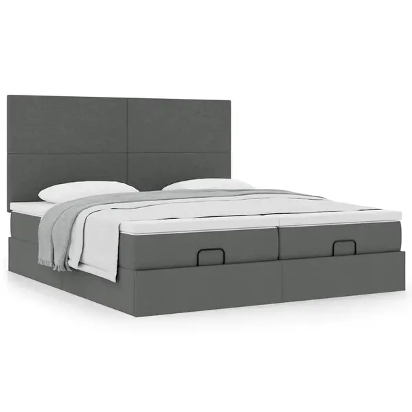 Gossi cadru de pat otoman cu saltele gri inchis 180x200cm tesatura