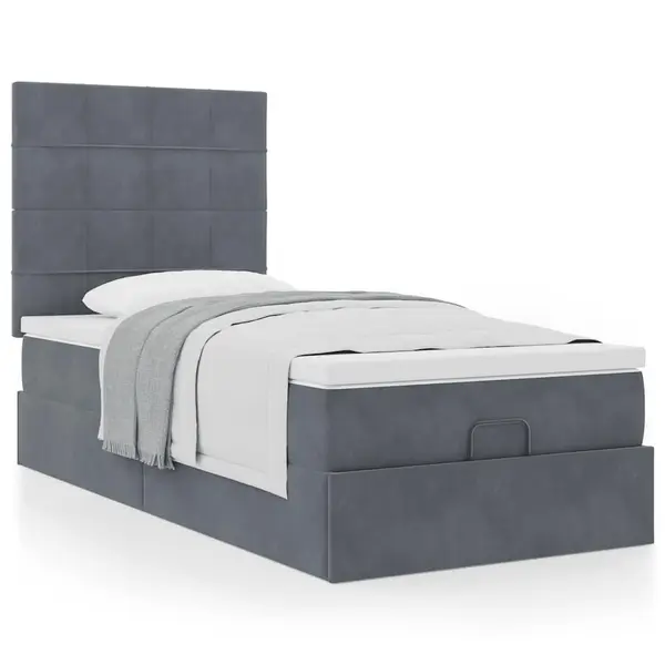 Gossi cadru de pat otoman cu saltele gri inchis 90x200cm catifea