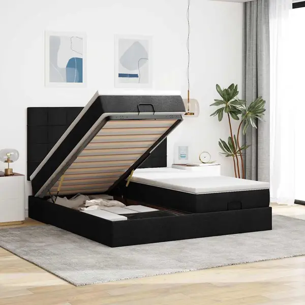 Gossi cadru de pat otoman cu saltele, material negru 180x200cm
