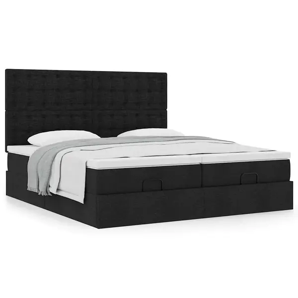 Gossi cadru de pat otoman cu saltele, material negru 180x200cm