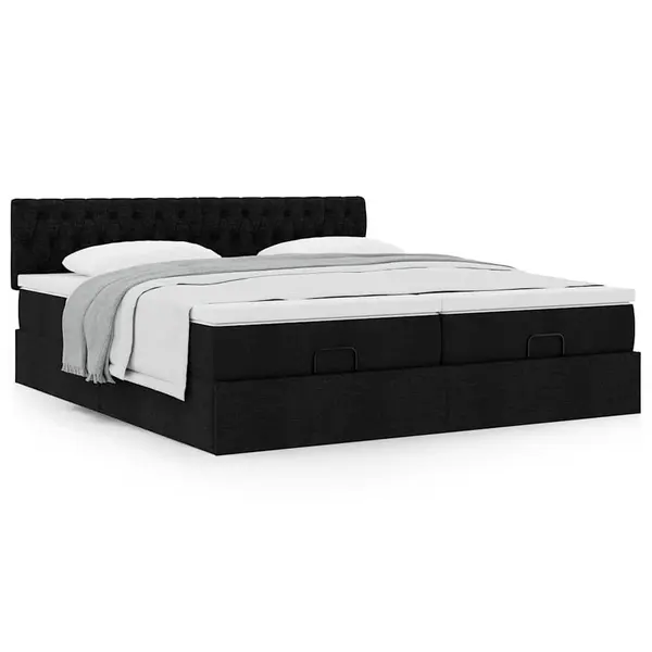 Gossi cadru de pat otoman cu saltele, material negru 180x200cm