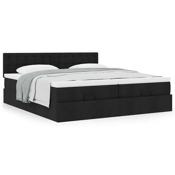 Gossi cadru de pat otoman cu saltele, material negru 180x200cm