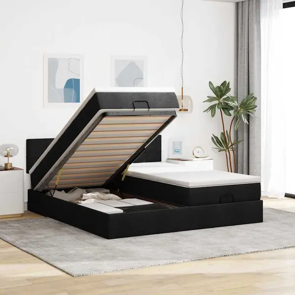 Gossi cadru de pat otoman cu saltele, material negru 180x200cm