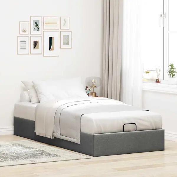 Gossi cadru de pat otoman fara saltea tesatura gri inchis 100x200 cm