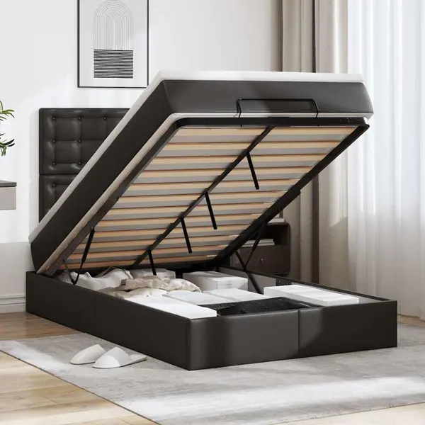 Gossi cadru de pat otoman saltea neagra 120x200cm piele artificiala