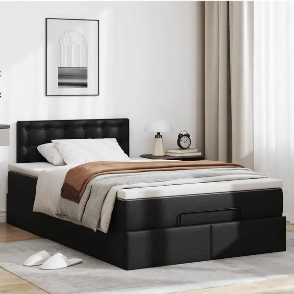 Gossi cadru de pat otoman saltea neagra 120x200cm piele artificiala