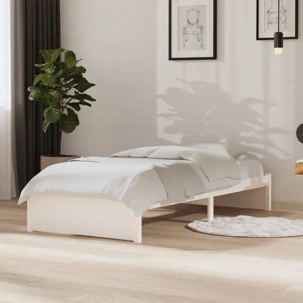 Gossi cadru de pat single, alb, 90x190 cm, lemn masiv