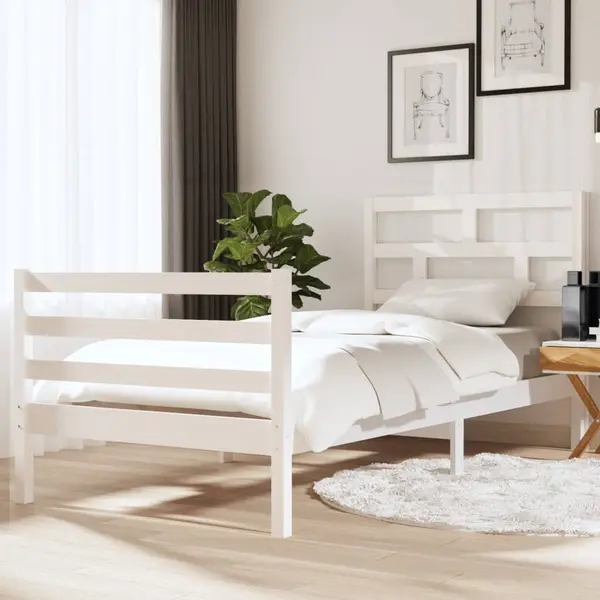 Gossi cadru de pat single, alb, 90x190 cm, lemn masiv