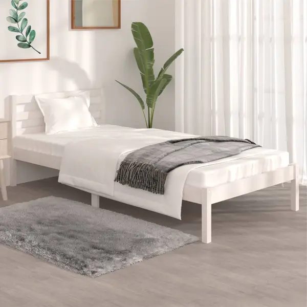 Gossi cadru de pat single, alb, 90x190 cm, lemn masiv de pin