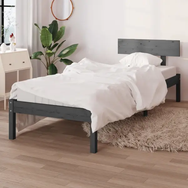 Gossi cadru de pat single, gri, 90x190 cm, lemn masiv de pin