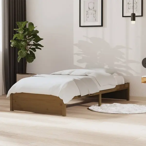 Gossi cadru de pat single, maro miere, 90x190 cm, lemn masiv