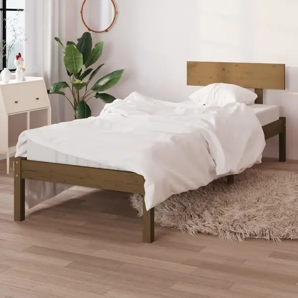 Gossi cadru de pat single, maro miere, 90x190 cm, lemn masiv de pin