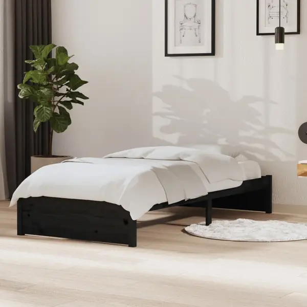 Gossi cadru de pat single, negru, 90x190 cm, lemn masiv
