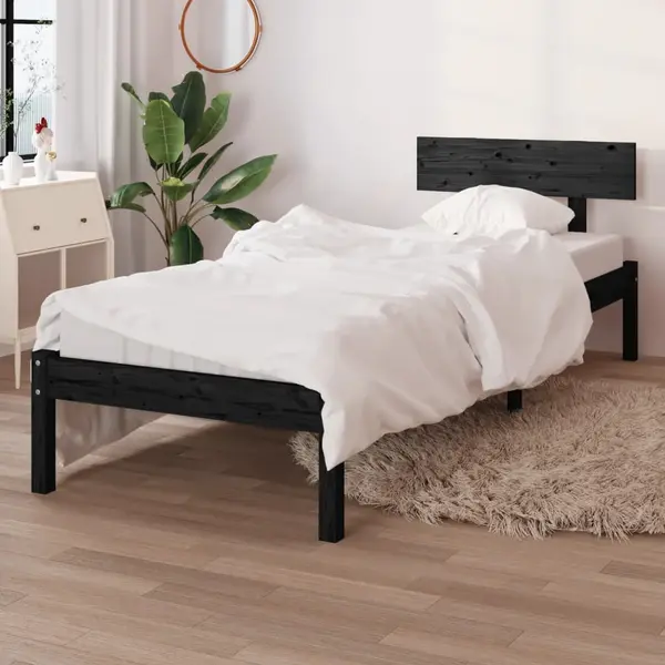 Gossi cadru de pat single, negru, 90x190 cm, lemn masiv de pin