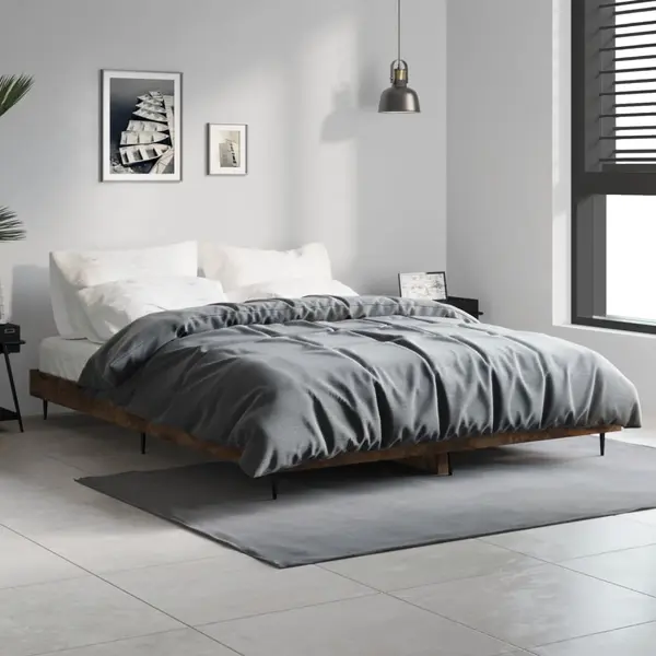 Gossi cadru de pat, stejar afumat, 135x190 cm, lemn prelucrat