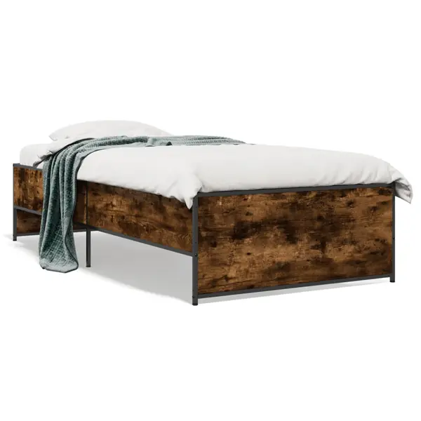Gossi cadru de pat, stejar fumuriu 100x200 cm lemn prelucrat si metal