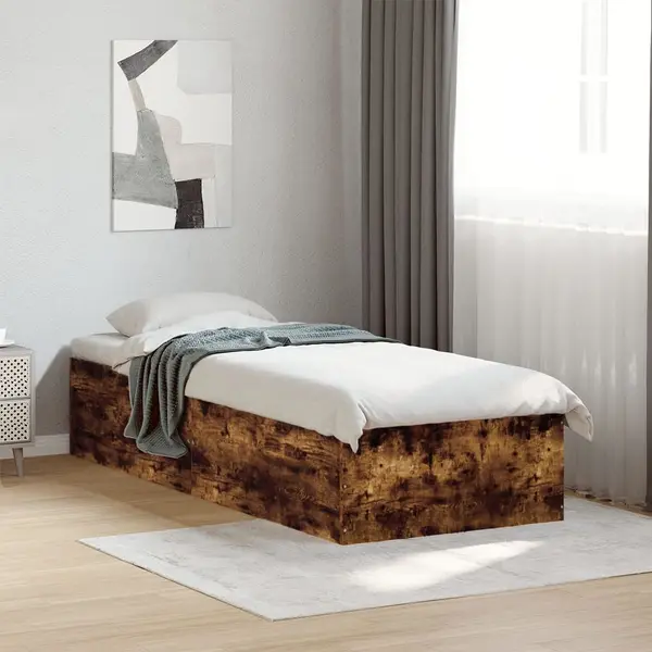 Gossi cadru de pat, stejar fumuriu, 100x200 cm, lemn prelucrat