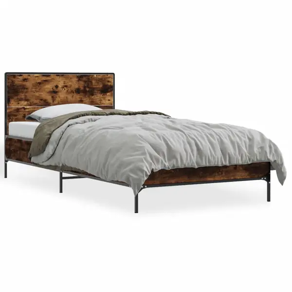 Gossi cadru de pat, stejar fumuriu 100x200 cm lemn prelucrat si metal