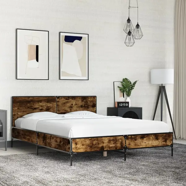 Gossi cadru de pat, stejar fumuriu 120x200 cm lemn prelucrat si metal